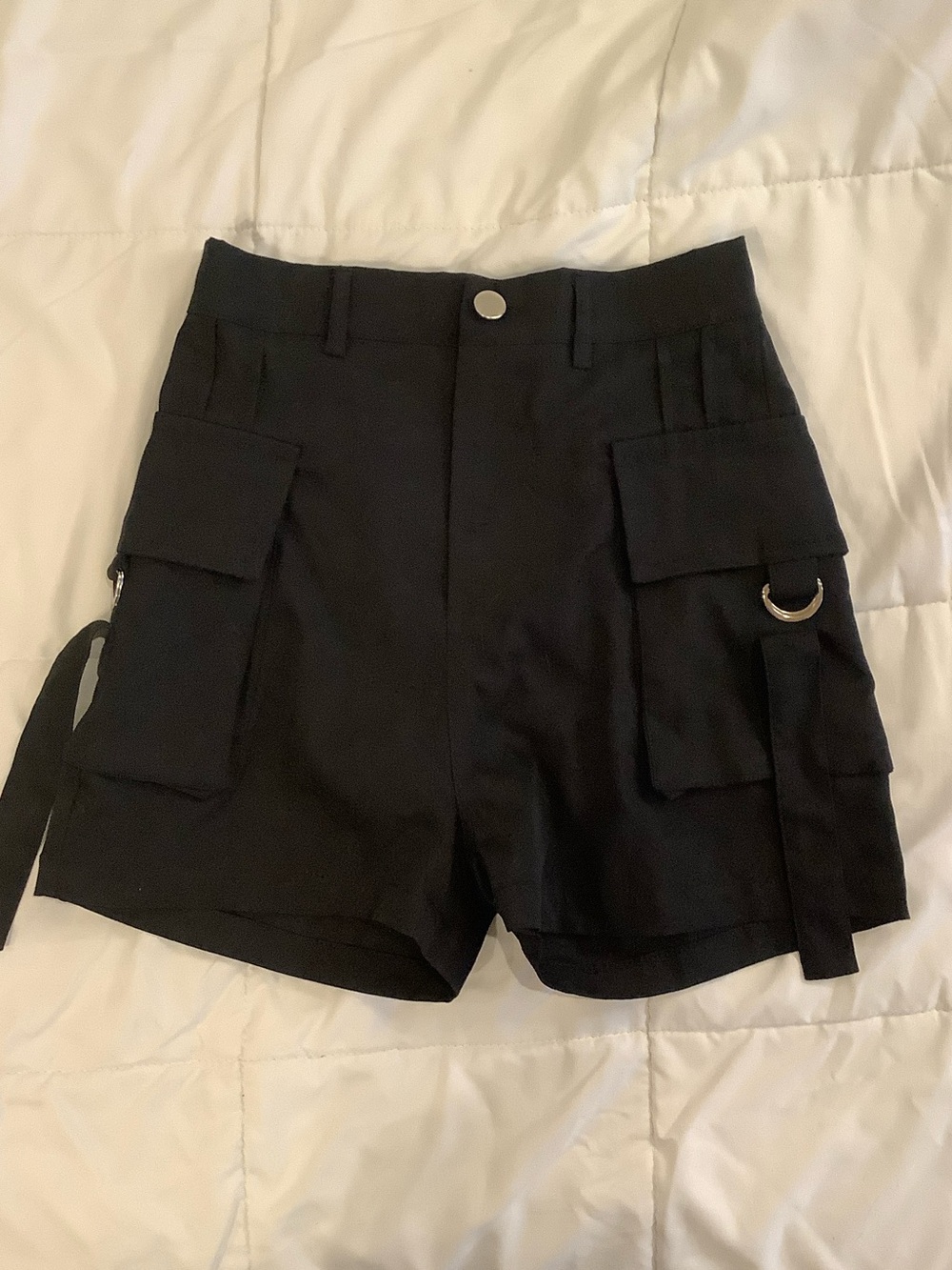 Girls Black Cargo Shorts with Ring Accent